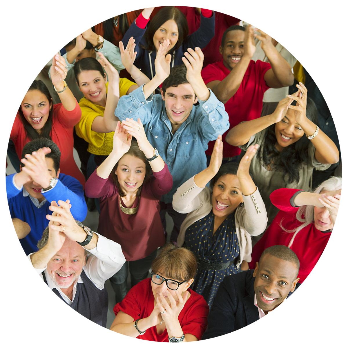 Diverse group of people clapping