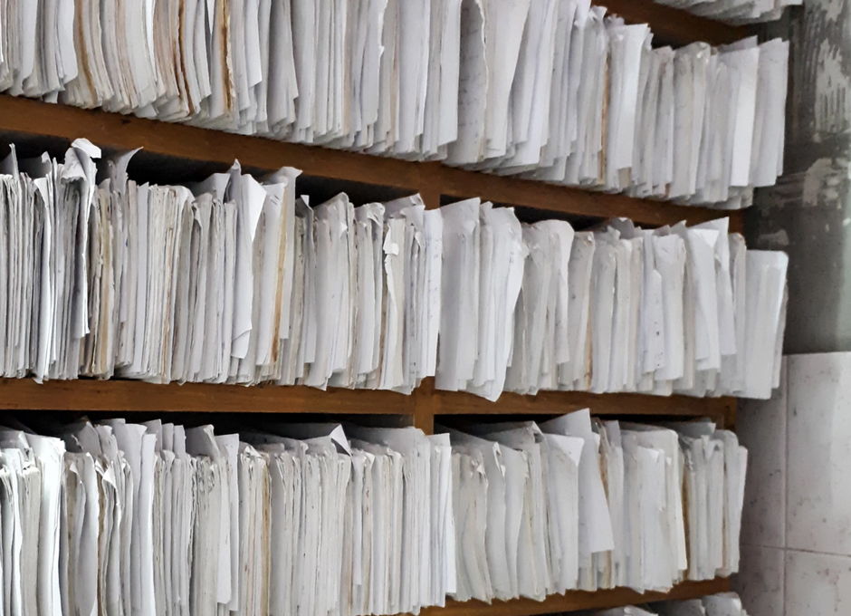 Shelves full of paper